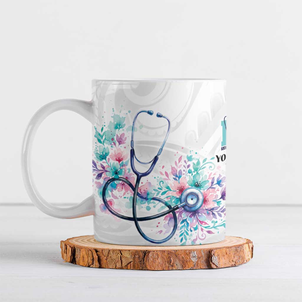 New Zealand Nurses RN Personalised Ceramic Mug Stethoscope Floral Maori Motif LT9 White - Polynesian Pride