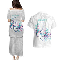 New Zealand Nurses RN Personalised Couples Matching Puletasi and Hawaiian Shirt Stethoscope Floral Maori Motif