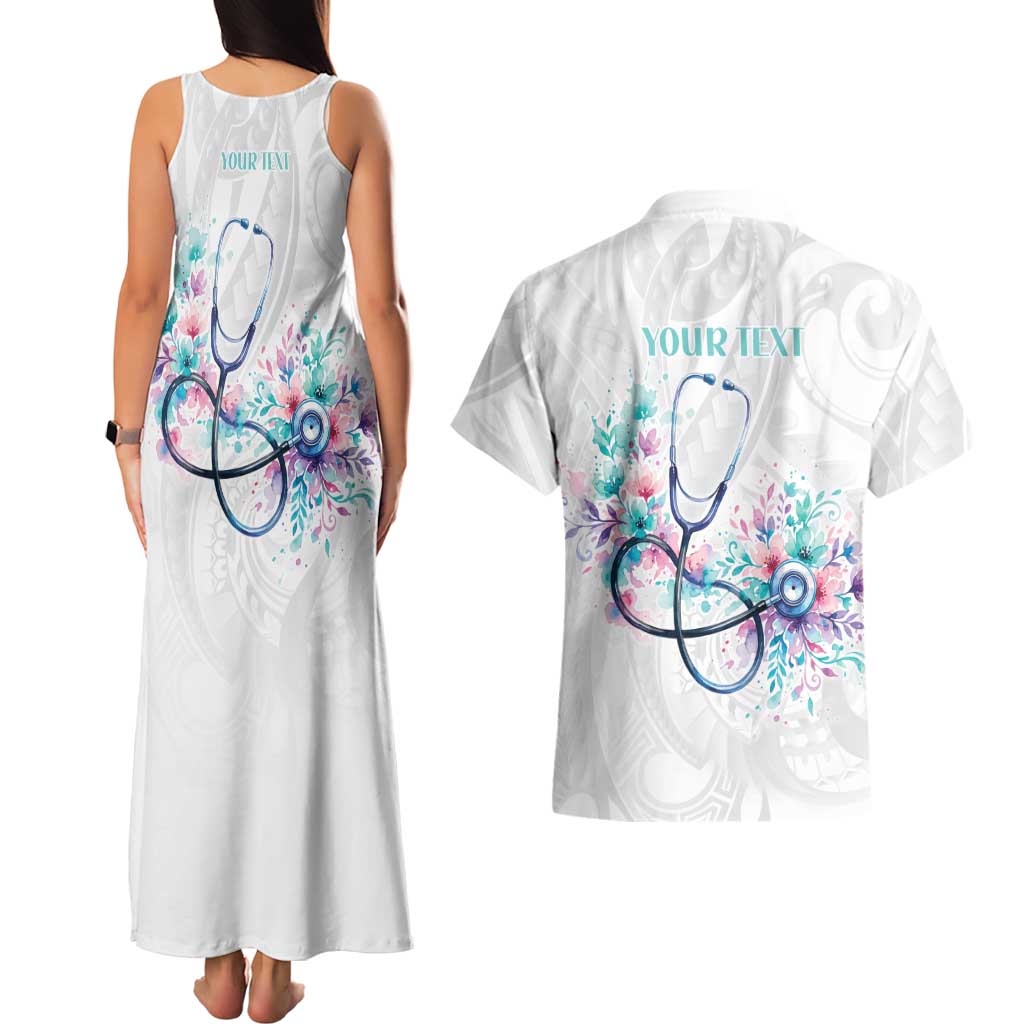 New Zealand Nurses RN Personalised Couples Matching Tank Maxi Dress and Hawaiian Shirt Stethoscope Floral Maori Motif