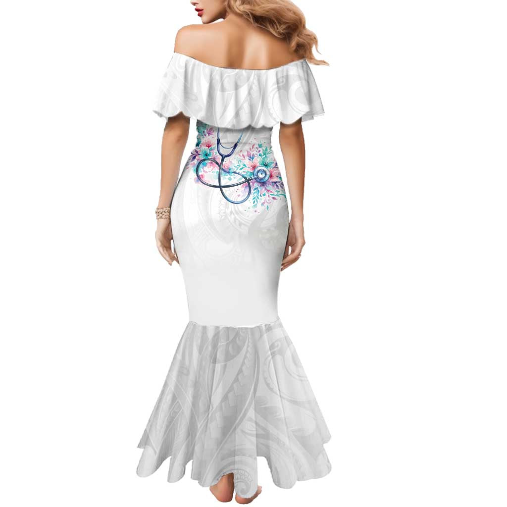 New Zealand Nurses RN Personalised Family Matching Mermaid Dress and Hawaiian Shirt Stethoscope Floral Maori Motif LT9 - Polynesian Pride