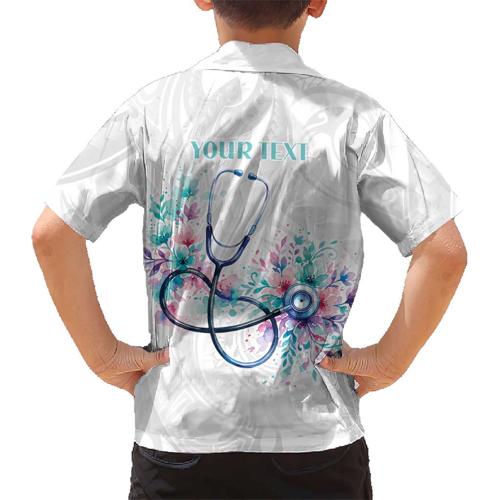 New Zealand Nurses RN Personalised Family Matching Off The Shoulder Long Sleeve Dress and Hawaiian Shirt Stethoscope Floral Maori Motif LT9 - Polynesian Pride