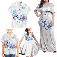 New Zealand Nurses RN Personalised Family Matching Off Shoulder Maxi Dress and Hawaiian Shirt Stethoscope Floral Maori Motif