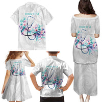 New Zealand Nurses RN Personalised Family Matching Puletasi and Hawaiian Shirt Stethoscope Floral Maori Motif