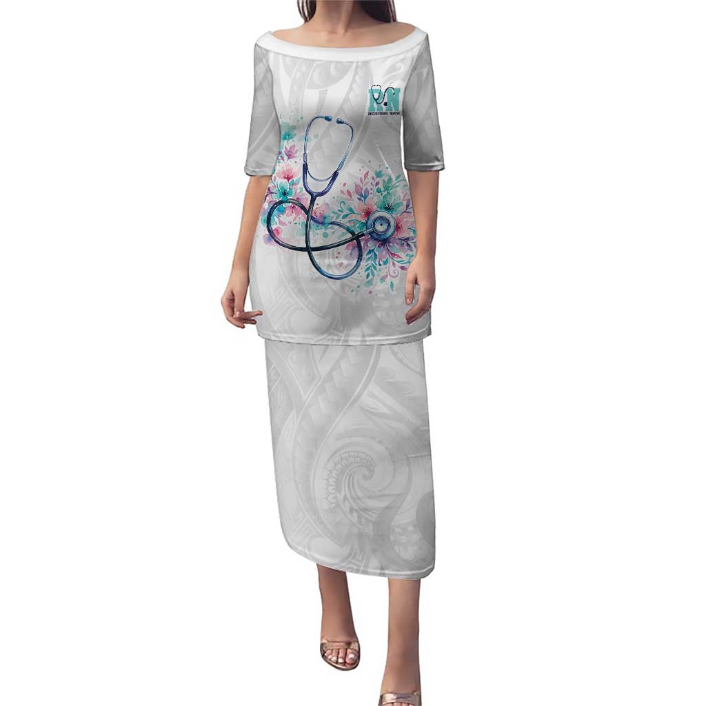 New Zealand Nurses RN Personalised Family Matching Puletasi and Hawaiian Shirt Stethoscope Floral Maori Motif