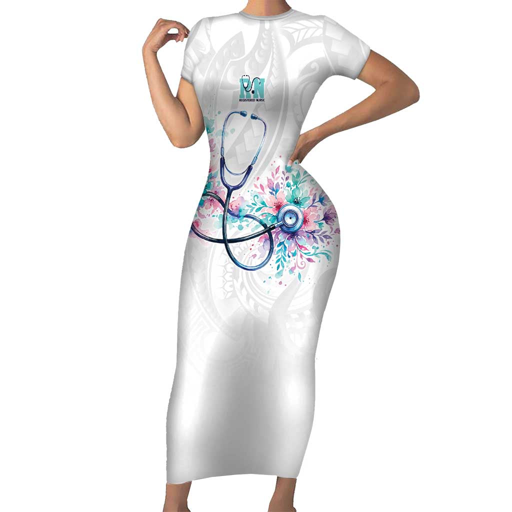 New Zealand Nurses RN Personalised Family Matching Short Sleeve Bodycon Dress and Hawaiian Shirt Stethoscope Floral Maori Motif