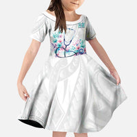 New Zealand Nurses RN Personalised Family Matching Summer Maxi Dress and Hawaiian Shirt Stethoscope Floral Maori Motif LT9 Daughter's Dress White - Polynesian Pride
