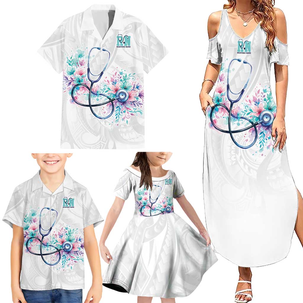New Zealand Nurses RN Personalised Family Matching Summer Maxi Dress and Hawaiian Shirt Stethoscope Floral Maori Motif LT9 - Polynesian Pride