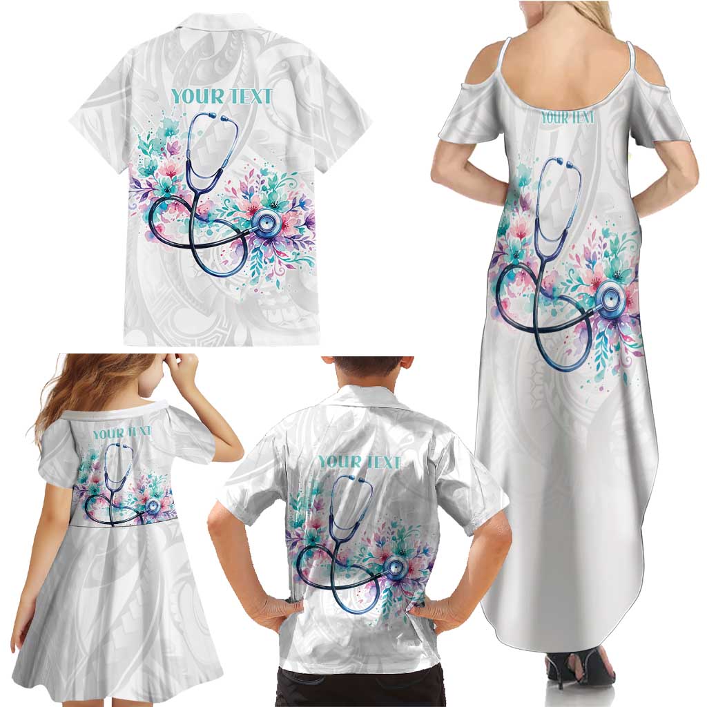 New Zealand Nurses RN Personalised Family Matching Summer Maxi Dress and Hawaiian Shirt Stethoscope Floral Maori Motif LT9 - Polynesian Pride