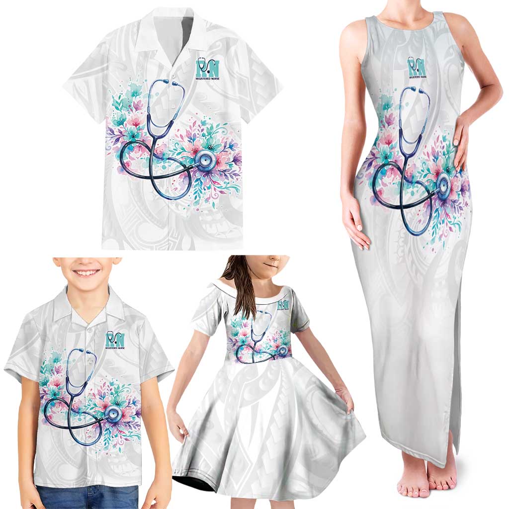 New Zealand Nurses RN Personalised Family Matching Tank Maxi Dress and Hawaiian Shirt Stethoscope Floral Maori Motif
