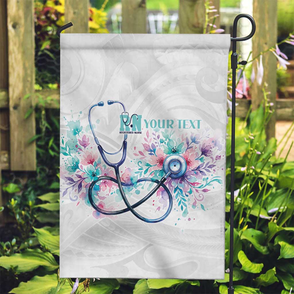 New Zealand Nurses RN Personalised Garden Flag Stethoscope Floral Maori Motif LT9 Garden Flag White - Polynesian Pride