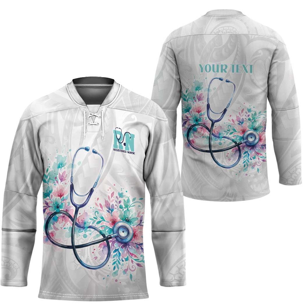 New Zealand Nurses RN Personalised Hockey Jersey Stethoscope Floral Maori Motif
