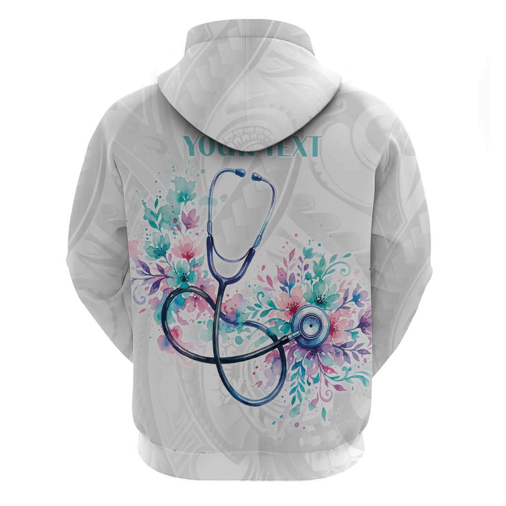 New Zealand Nurses RN Personalised Hoodie Stethoscope Floral Maori Motif LT9 - Polynesian Pride