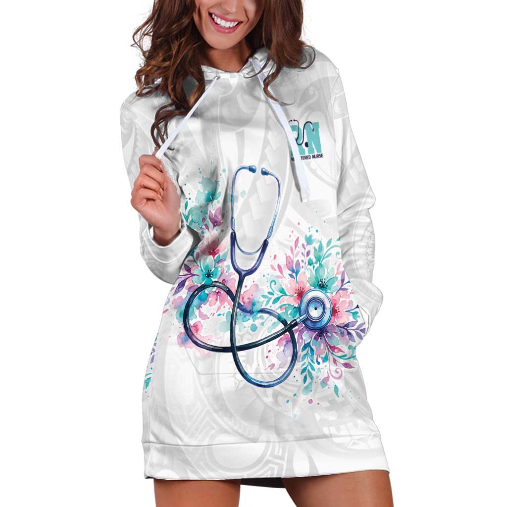 New Zealand Nurses RN Personalised Hoodie Dress Stethoscope Floral Maori Motif