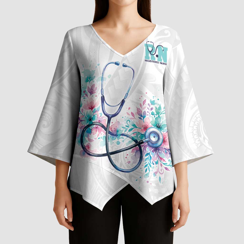 New Zealand Nurses RN Personalised Kimono Sleeve Blouse Stethoscope Floral Maori Motif LT9 - Polynesian Pride