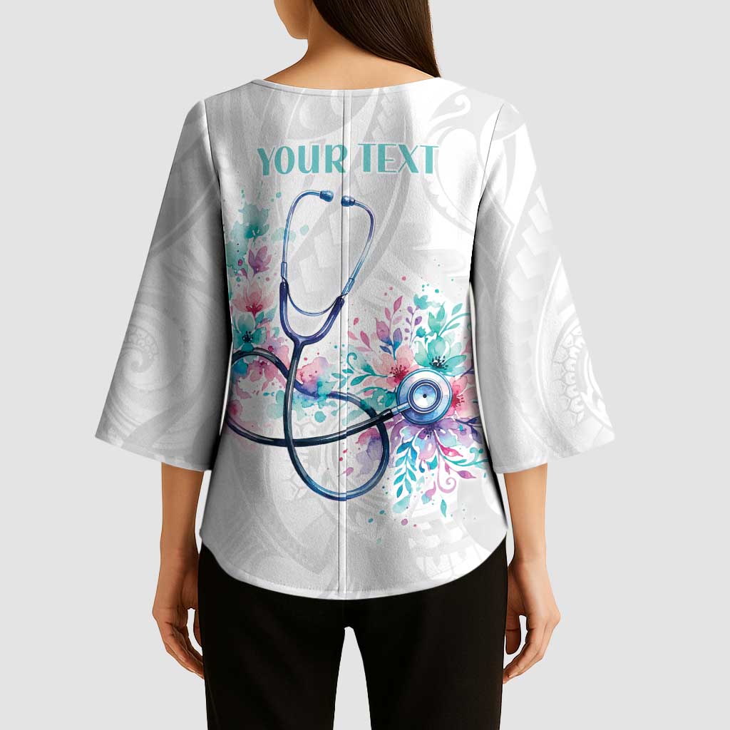 New Zealand Nurses RN Personalised Kimono Sleeve Blouse Stethoscope Floral Maori Motif LT9 - Polynesian Pride