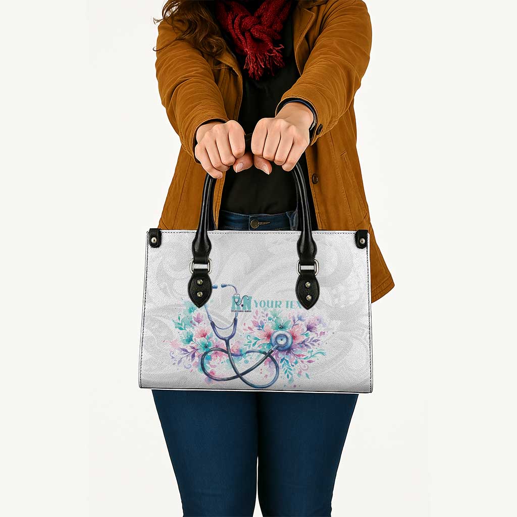New Zealand Nurses RN Personalised Leather Bag Stethoscope Floral Maori Motif