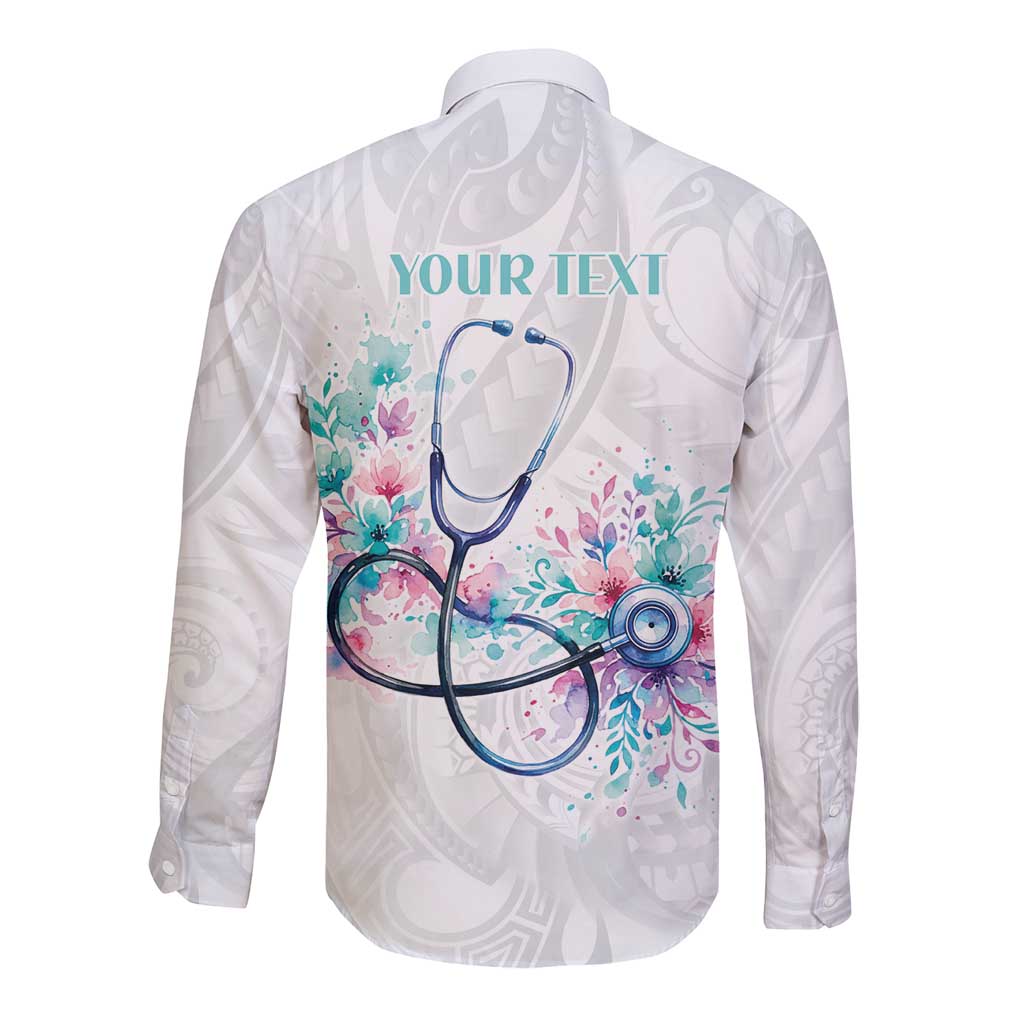 New Zealand Nurses RN Personalised Long Sleeve Button Shirt Stethoscope Floral Maori Motif