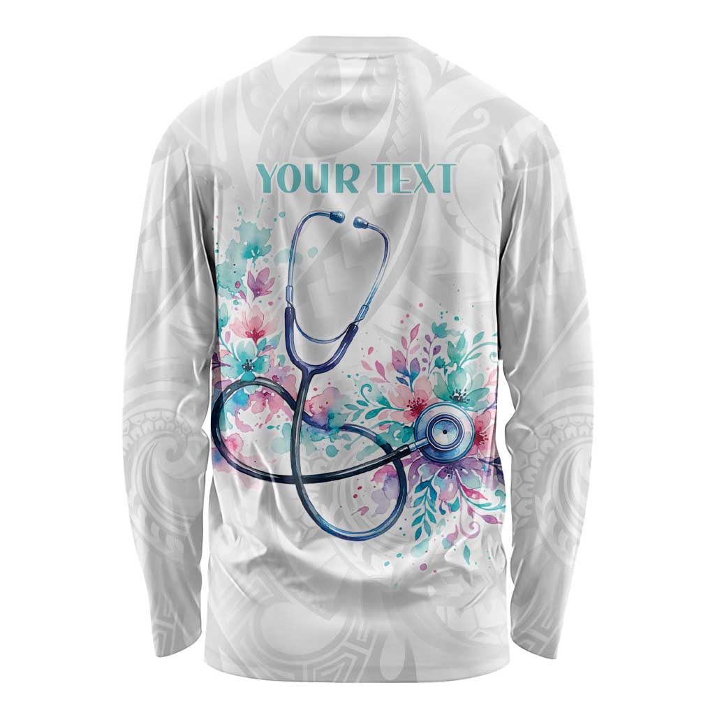New Zealand Nurses RN Personalised Long Sleeve Shirt Stethoscope Floral Maori Motif