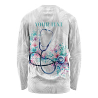 New Zealand Nurses RN Personalised Long Sleeve Shirt Stethoscope Floral Maori Motif