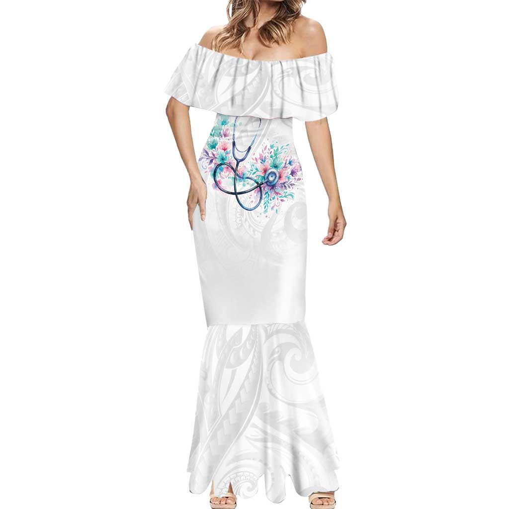 New Zealand Nurses RN Personalised Mermaid Dress Stethoscope Floral Maori Motif