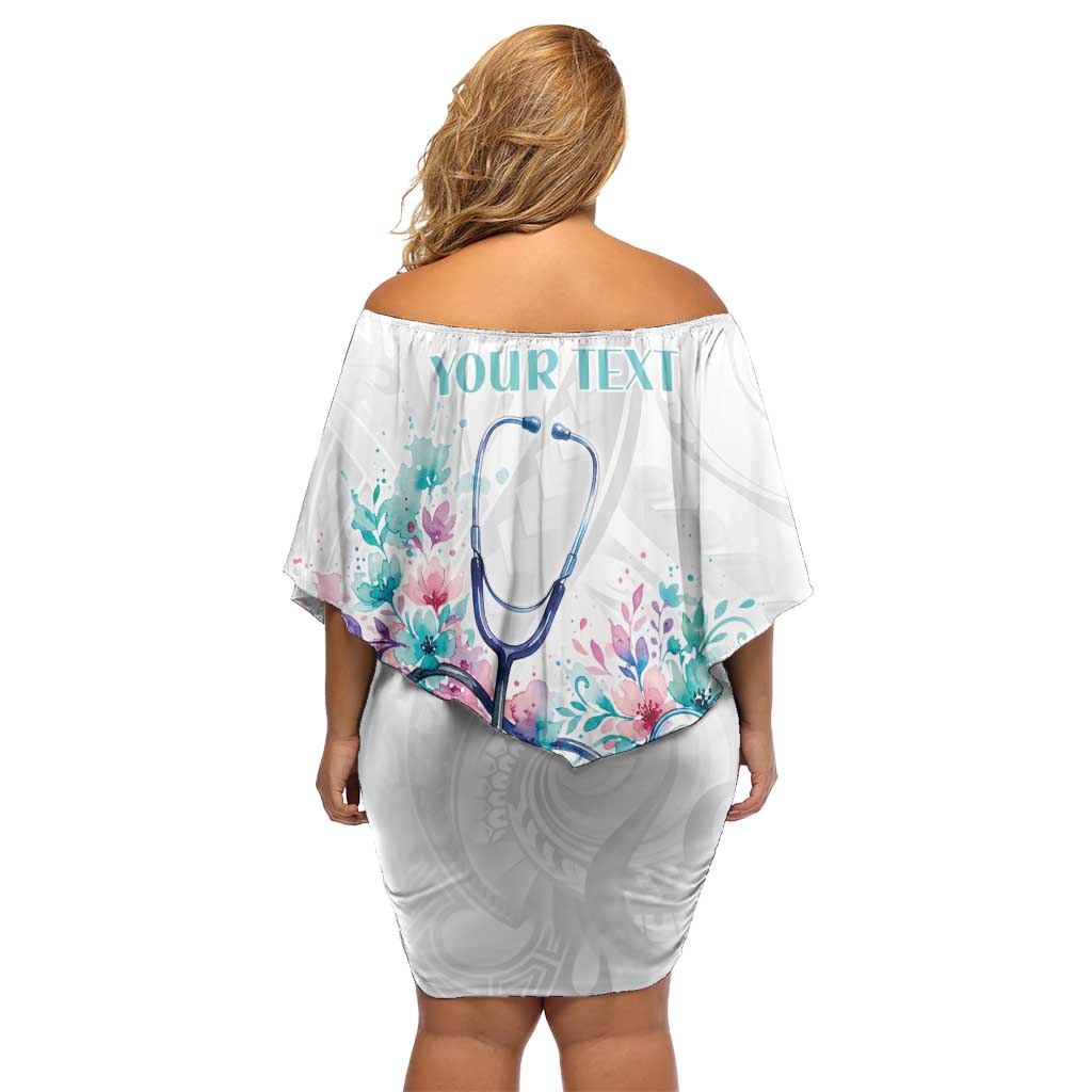 New Zealand Nurses RN Personalised Off Shoulder Short Dress Stethoscope Floral Maori Motif