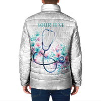 New Zealand Nurses RN Personalised Padded Jacket Stethoscope Floral Maori Motif