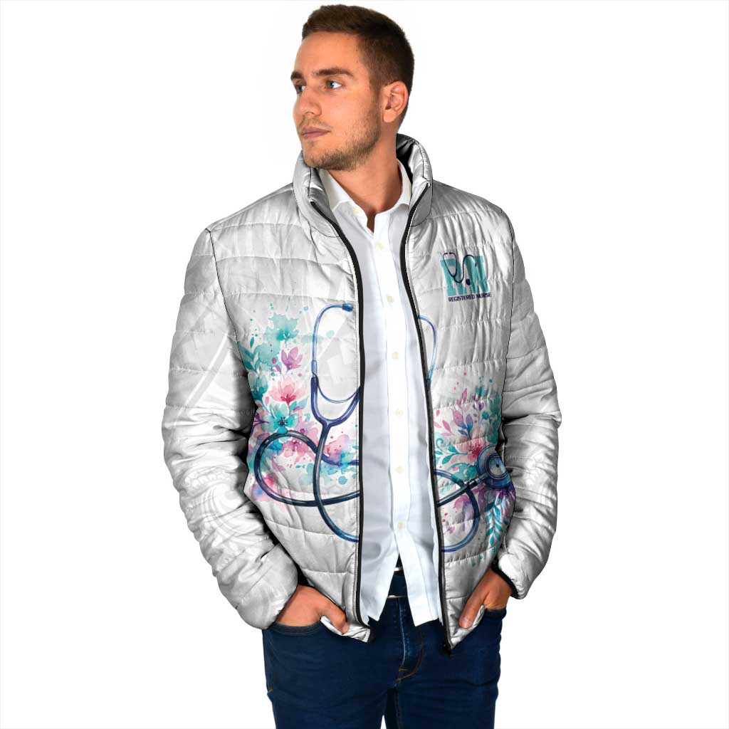 New Zealand Nurses RN Personalised Padded Jacket Stethoscope Floral Maori Motif