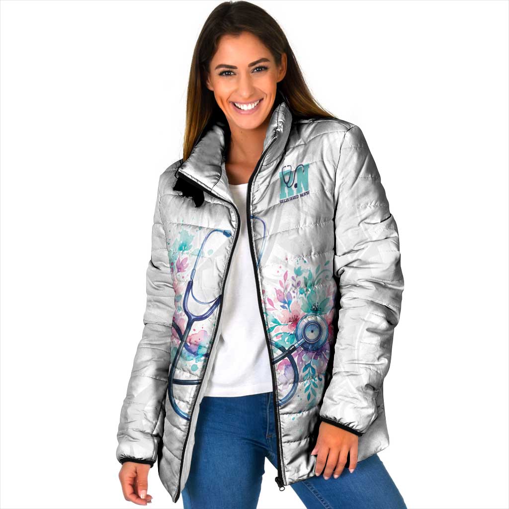 New Zealand Nurses RN Personalised Padded Jacket Stethoscope Floral Maori Motif