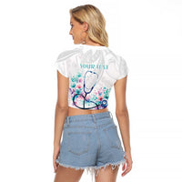 New Zealand Nurses RN Personalised Raglan Cropped T Shirt Stethoscope Floral Maori Motif