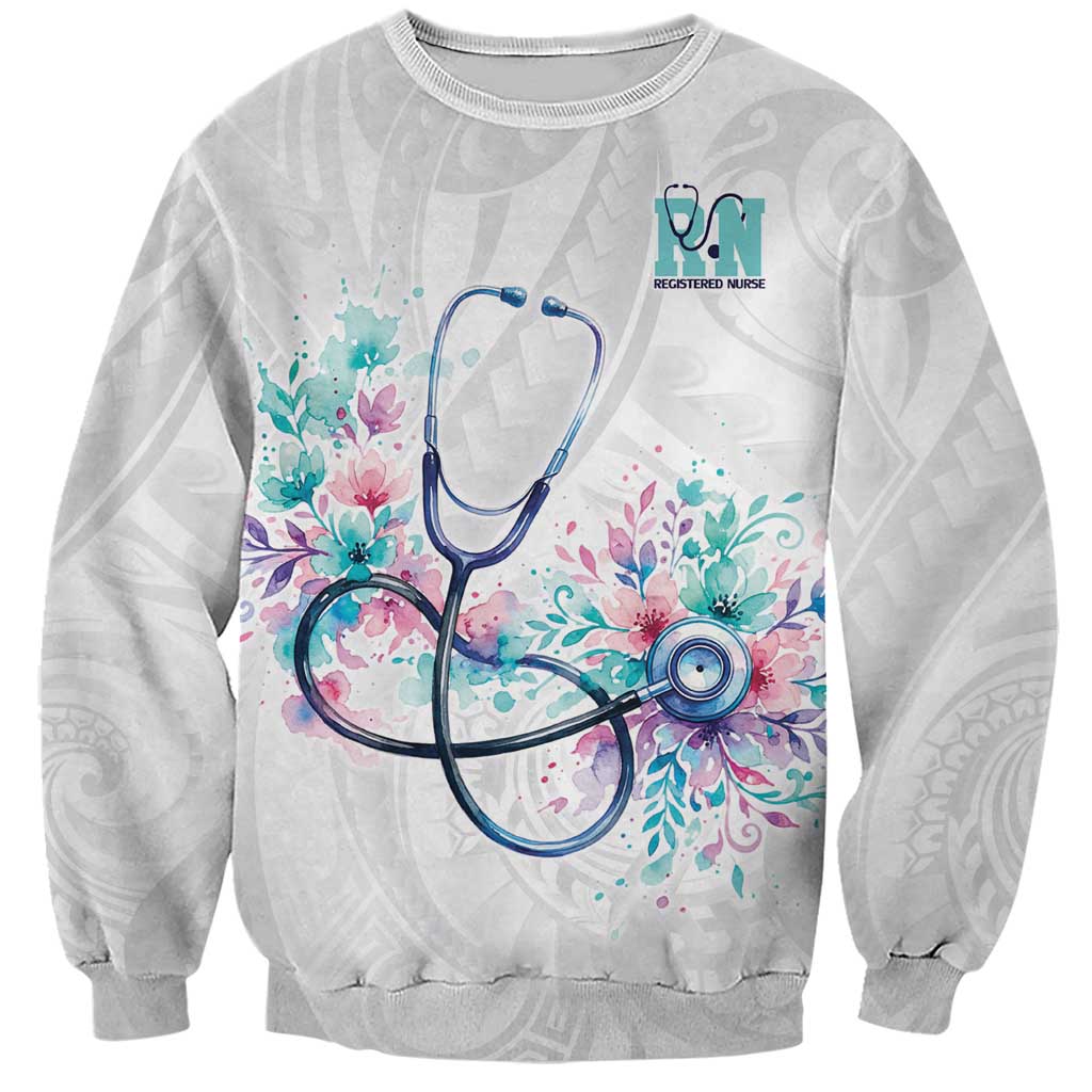New Zealand Nurses RN Personalised Sweatshirt Stethoscope Floral Maori Motif
