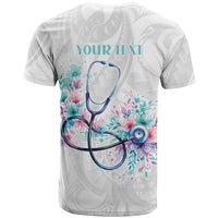 New Zealand Nurses RN Personalised T Shirt Stethoscope Floral Maori Motif LT9 - Polynesian Pride