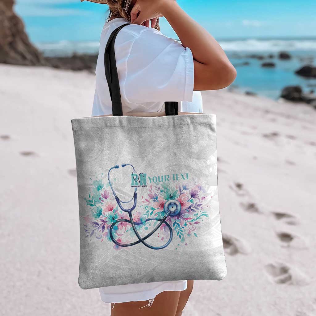 New Zealand Nurses RN Personalised Tote Bag Stethoscope Floral Maori Motif