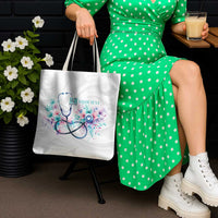 New Zealand Nurses RN Personalised Tote Bag Stethoscope Floral Maori Motif