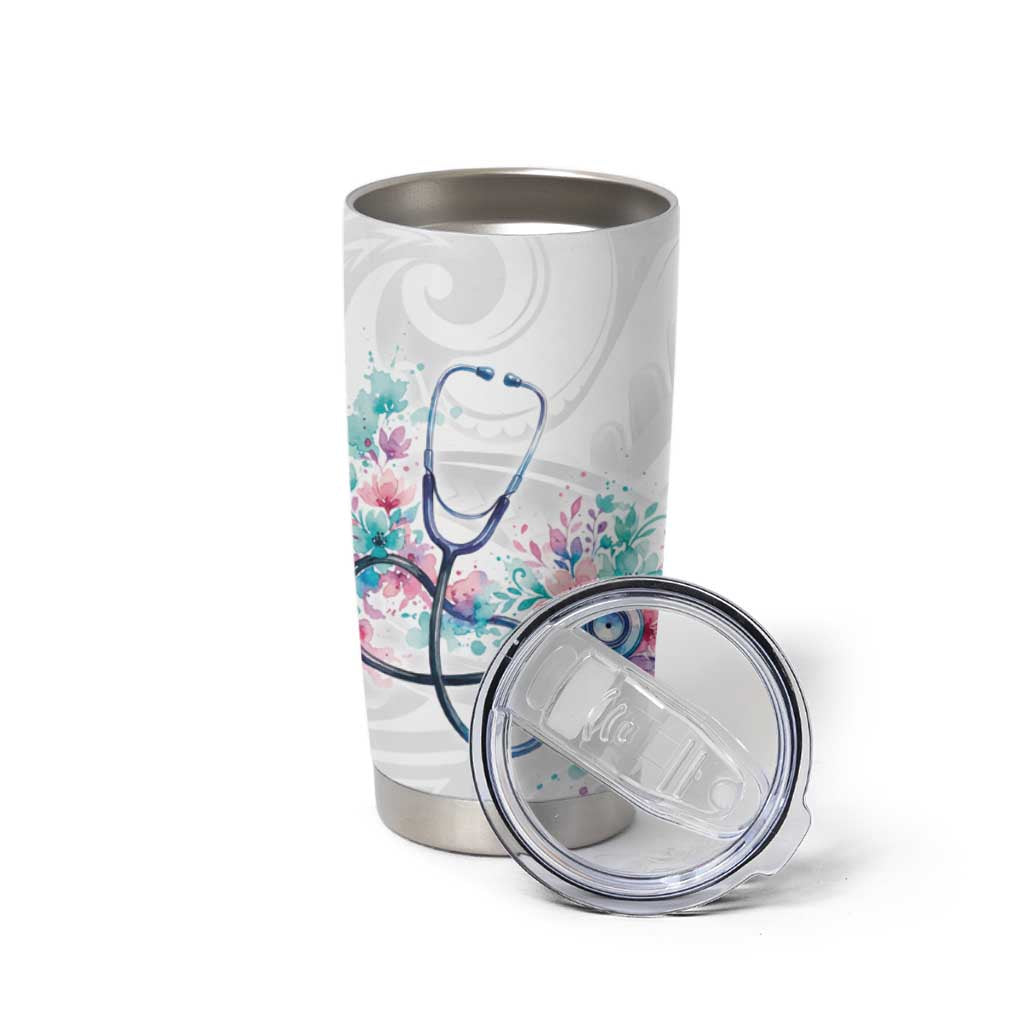 New Zealand Nurses RN Personalised Tumbler Cup Stethoscope Floral Maori Motif LT9 - Polynesian Pride