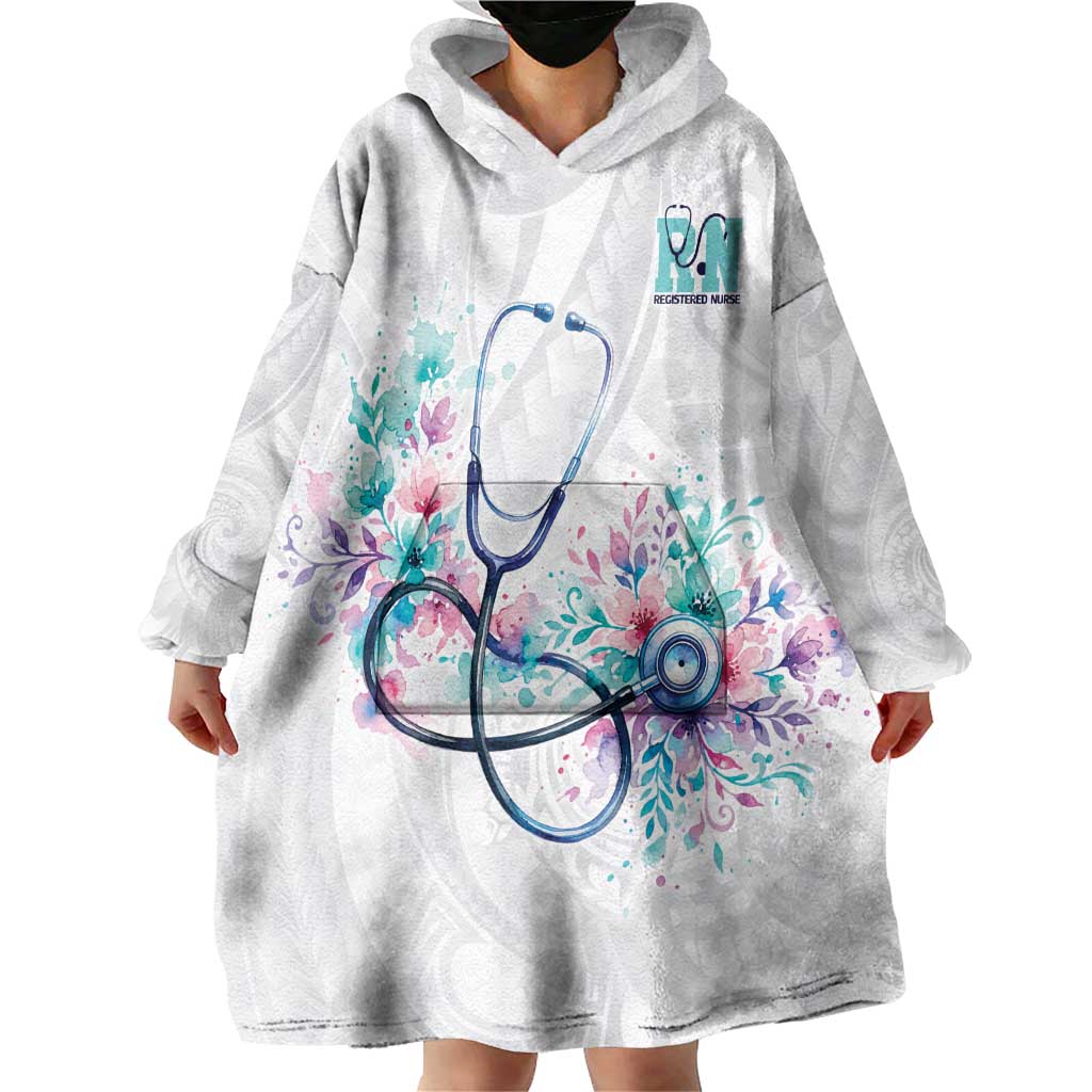 New Zealand Nurses RN Personalised Wearable Blanket Hoodie Stethoscope Floral Maori Motif