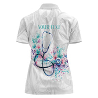 New Zealand Nurses RN Personalised Women Polo Shirt Stethoscope Floral Maori Motif