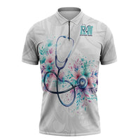 New Zealand Nurses RN Personalised Zipper Polo Shirt Stethoscope Floral Maori Motif