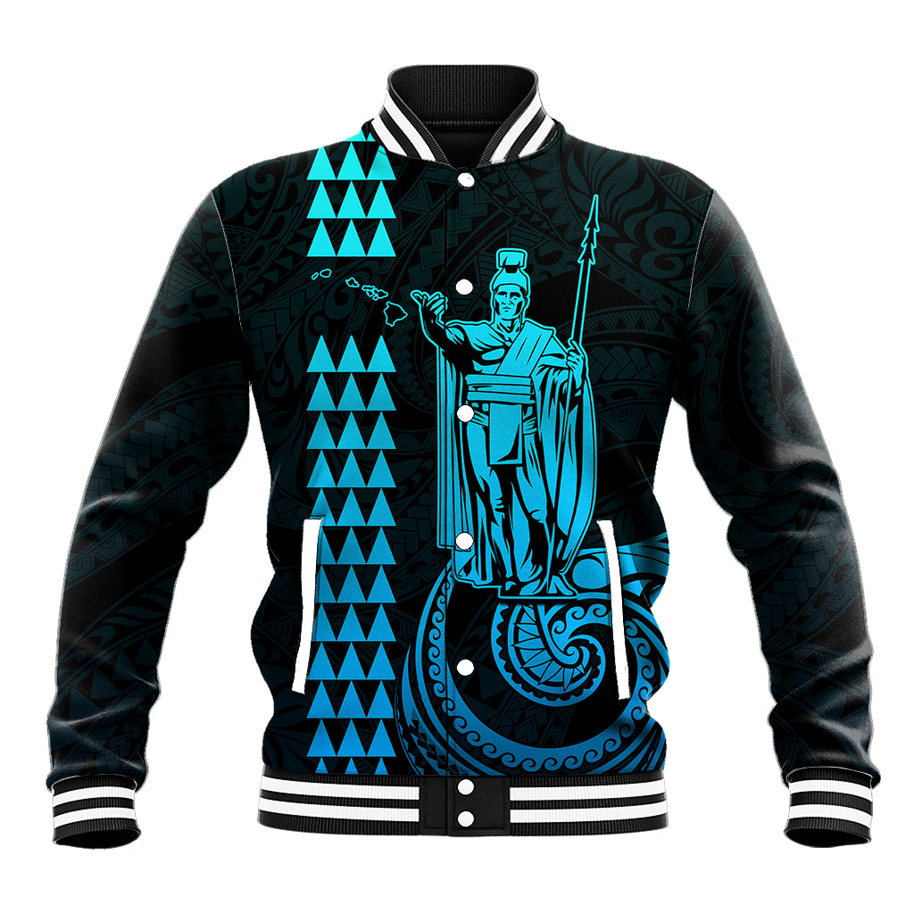 Custom Hawaii Baseball Jacket King Kamehameha - Aqua LT9 Unisex Aqua - Polynesian Pride