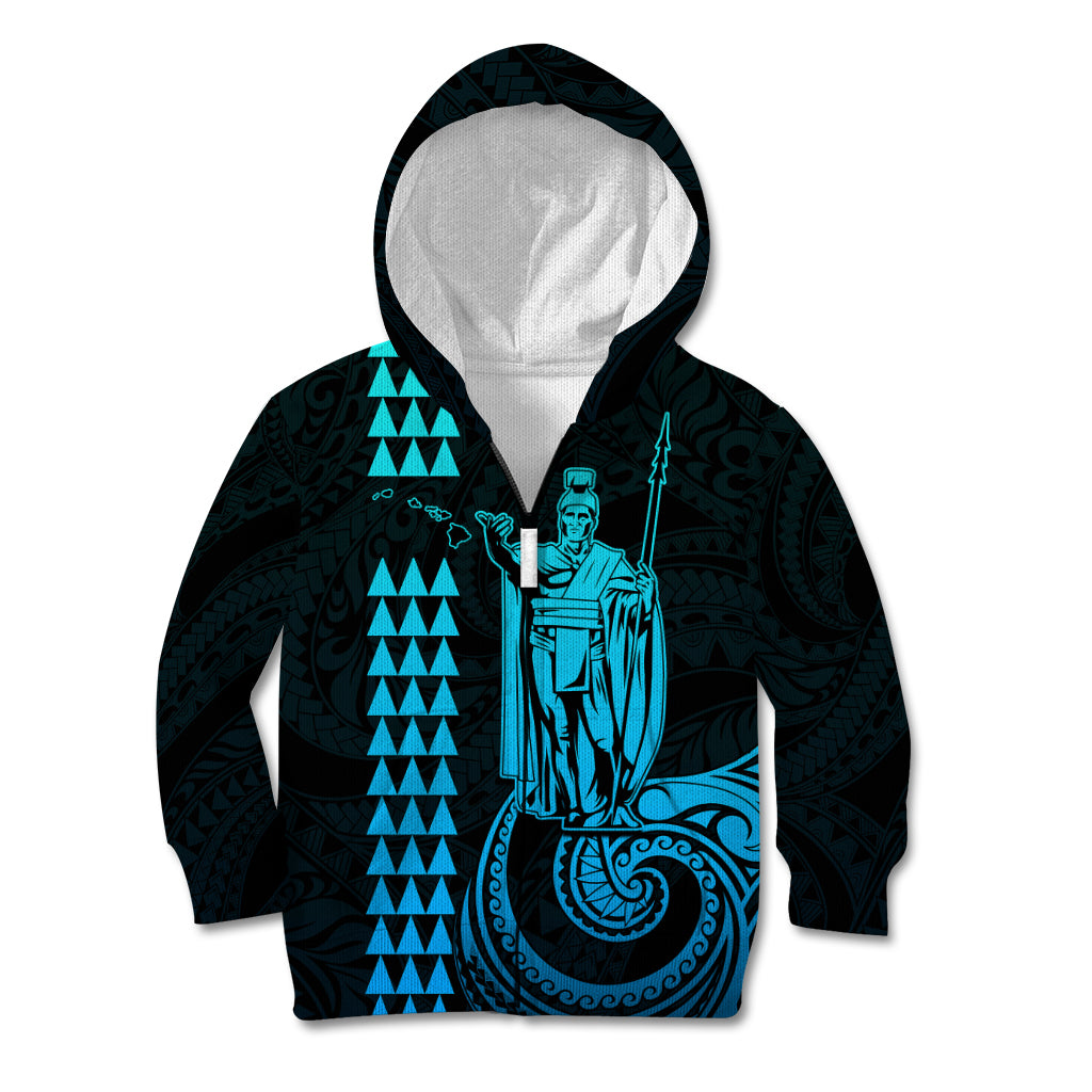 Custom Hawaii Kid Hoodie King Kamehameha - Aqua LT9 - Polynesian Pride