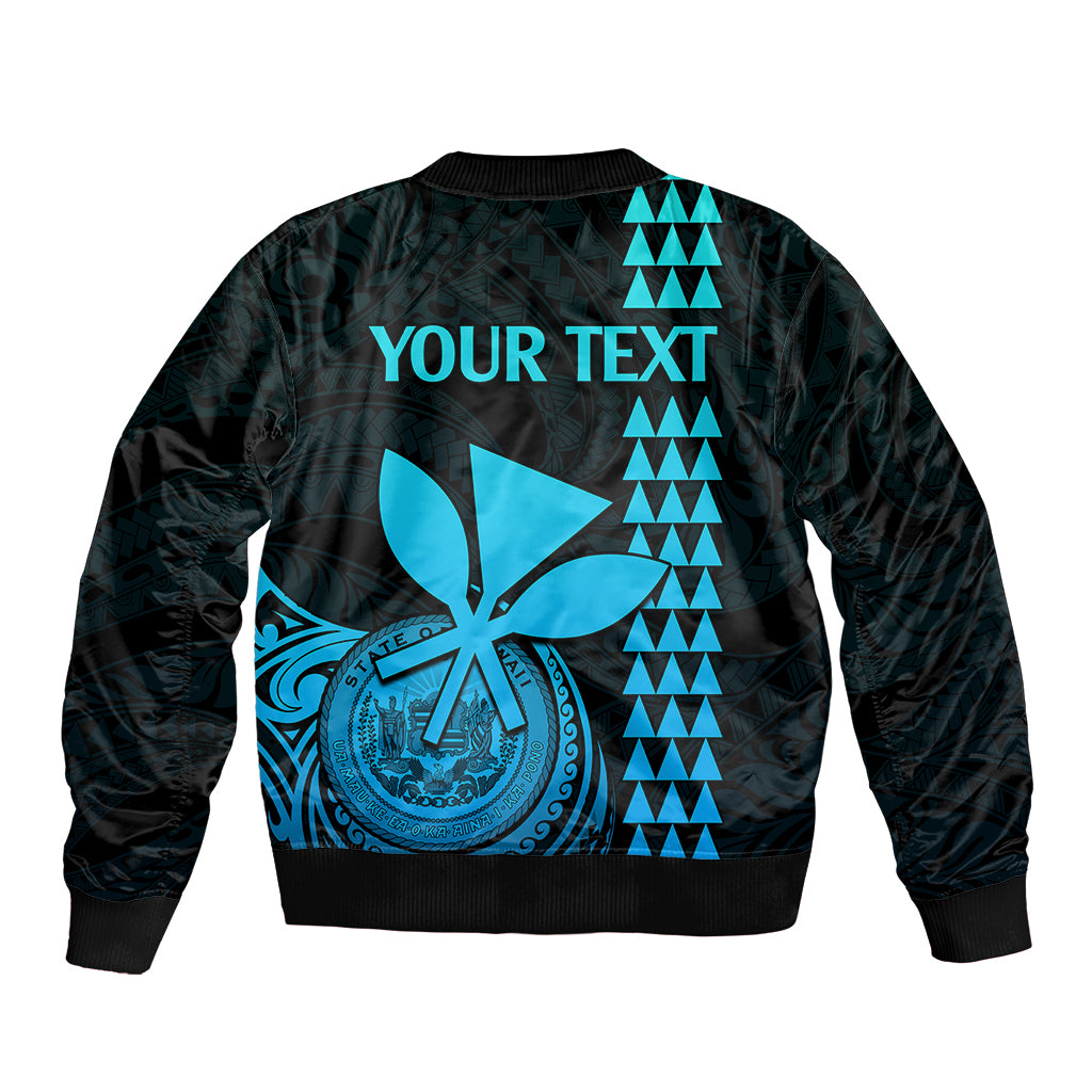 Custom Hawaii Sleeve Zip Bomber Jacket King Kamehameha - Aqua LT9 - Polynesian Pride