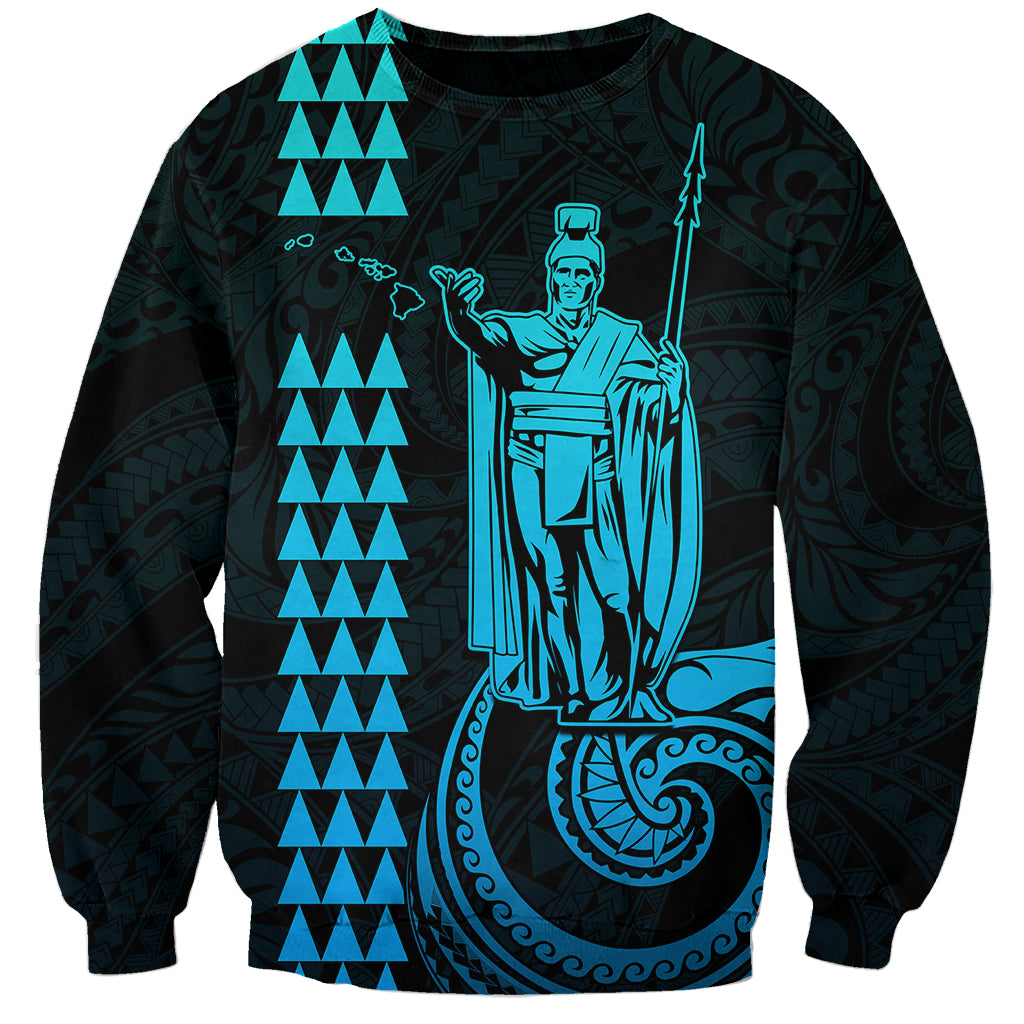 Custom Hawaii Sweatshirt King Kamehameha - Aqua LT9 Unisex Aqua - Polynesian Pride