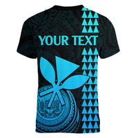 Custom Hawaii Women V Neck T Shirt King Kamehameha - Aqua LT9 - Polynesian Pride