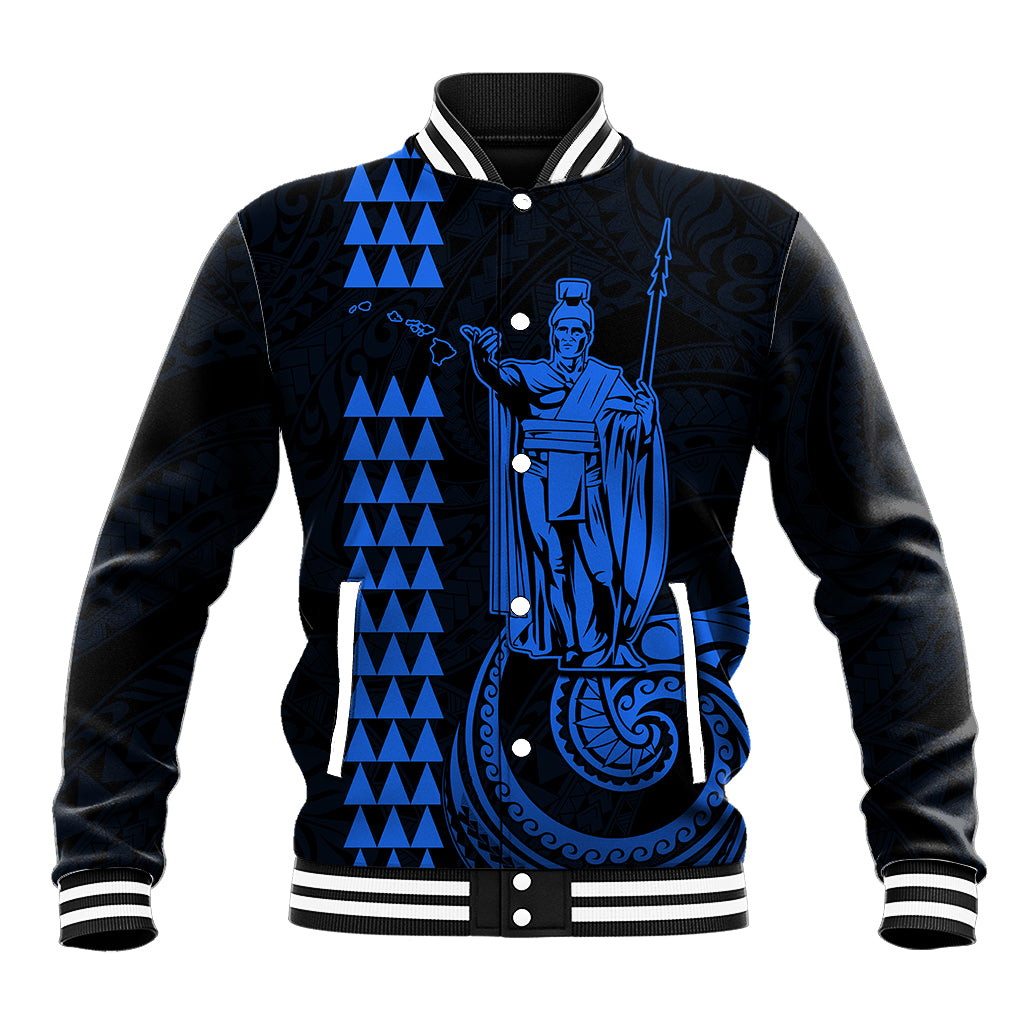 Custom Hawaii Baseball Jacket King Kamehameha - Blue LT9 Unisex Blue - Polynesian Pride