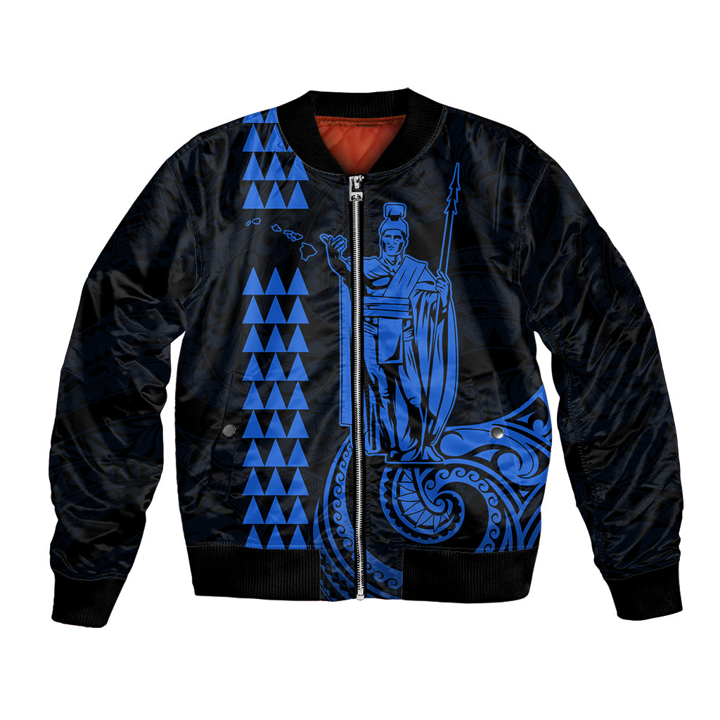 Custom Hawaii Bomber Jacket King Kamehameha - Blue LT9 Unisex Blue - Polynesian Pride