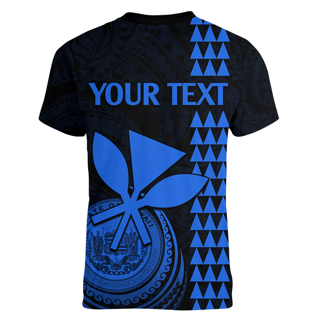 Custom Hawaii Women V Neck T Shirt King Kamehameha - Blue LT9 - Polynesian Pride