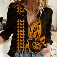 Custom Hawaii Women Casual Shirt King Kamehameha - Gold LT9 Female Gold - Polynesian Pride
