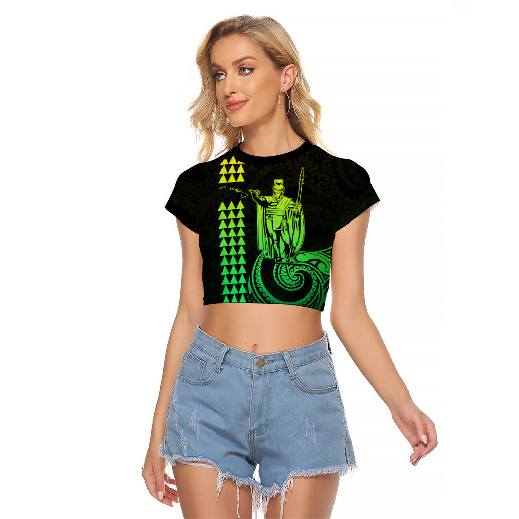 Custom Hawaii Raglan Cropped T Shirt King Kamehameha - Lime LT9 Female Lime - Polynesian Pride