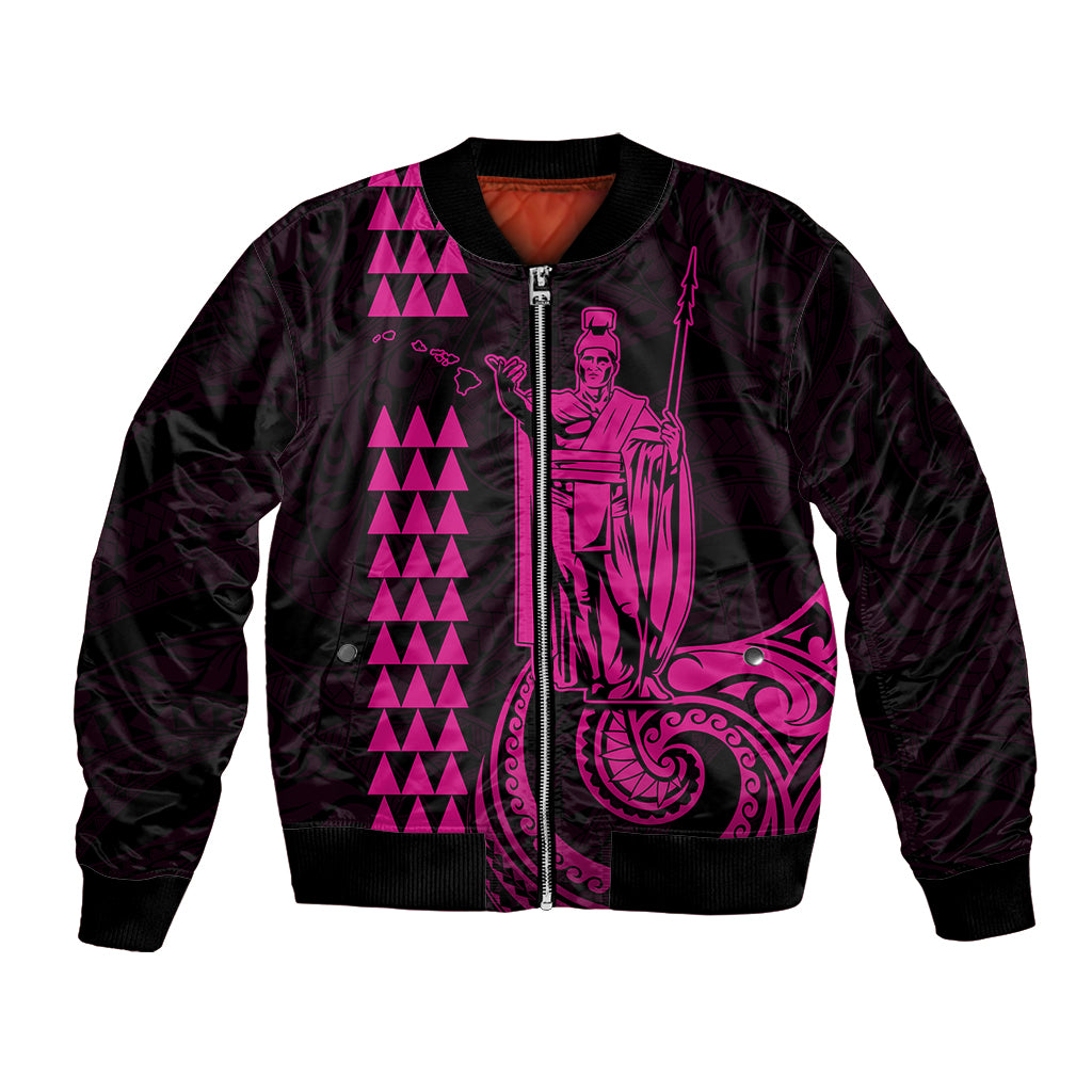 Custom Hawaii Bomber Jacket King Kamehameha - Pink LT9 Unisex Pink - Polynesian Pride