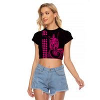 Custom Hawaii Raglan Cropped T Shirt King Kamehameha - Pink LT9 Female Pink - Polynesian Pride