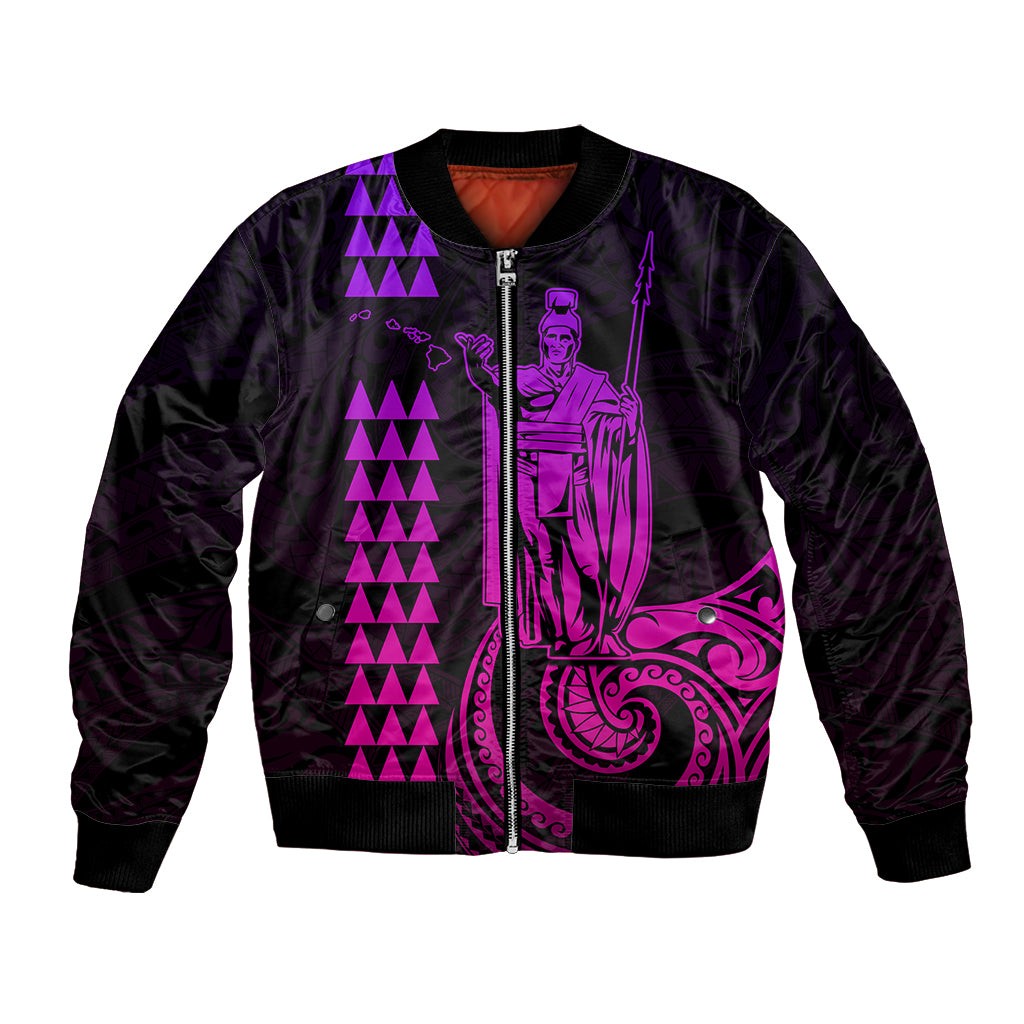 Custom Hawaii Bomber Jacket King Kamehameha - Pink Gradient LT9 Unisex Pink Gradient - Polynesian Pride